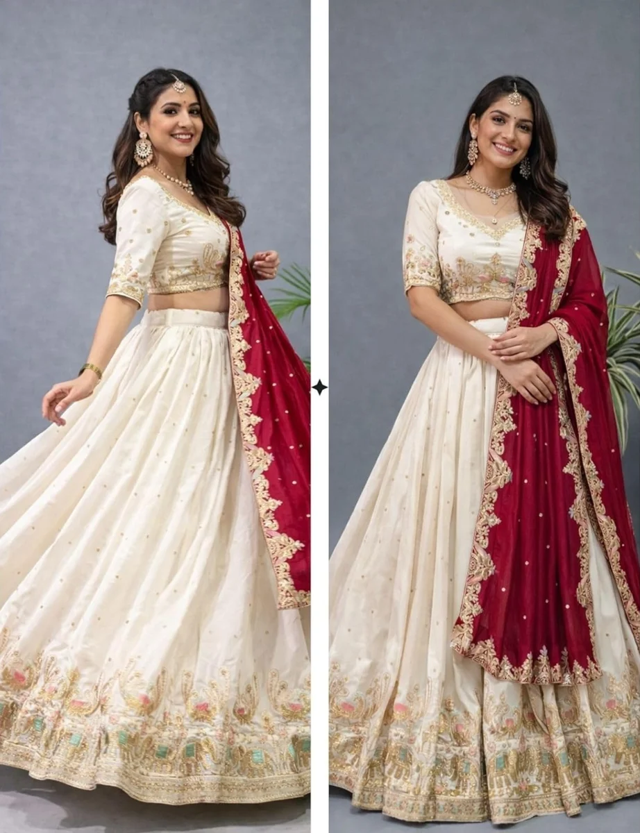 Lehenga Choli with Sequence Work Bloues (White)