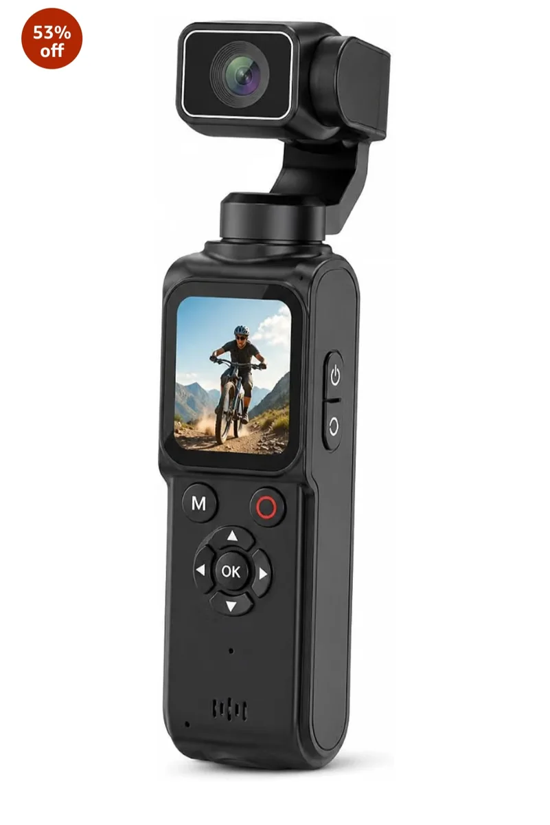 4K Ultra HD Handheld Gimbal Camera with AI Face Tracking, 330° Rotation & 3-Hour Battery