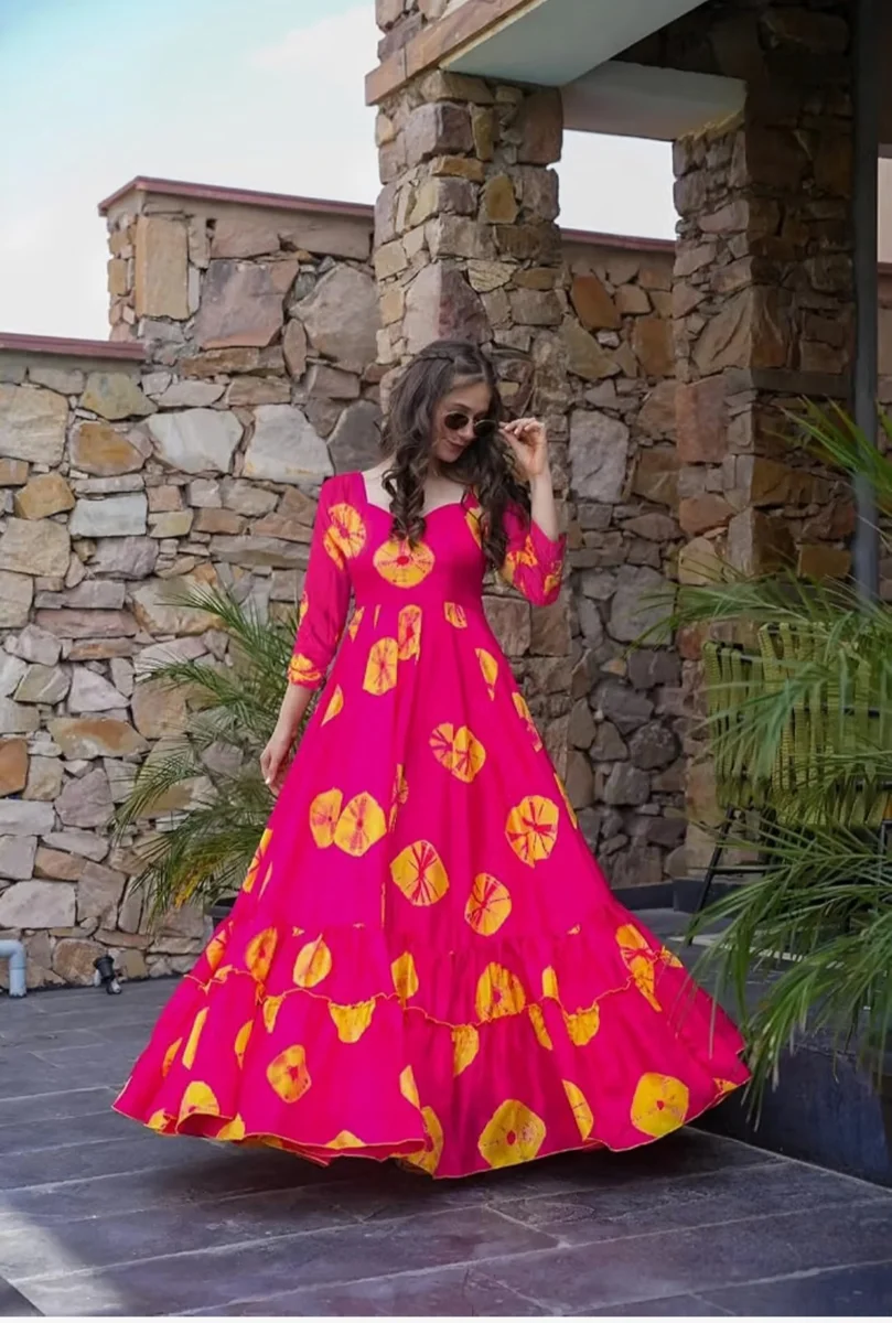 Women’s Vibrant Printed Flared Maxi Gown – Full-Length Ethnic & Festive Wear