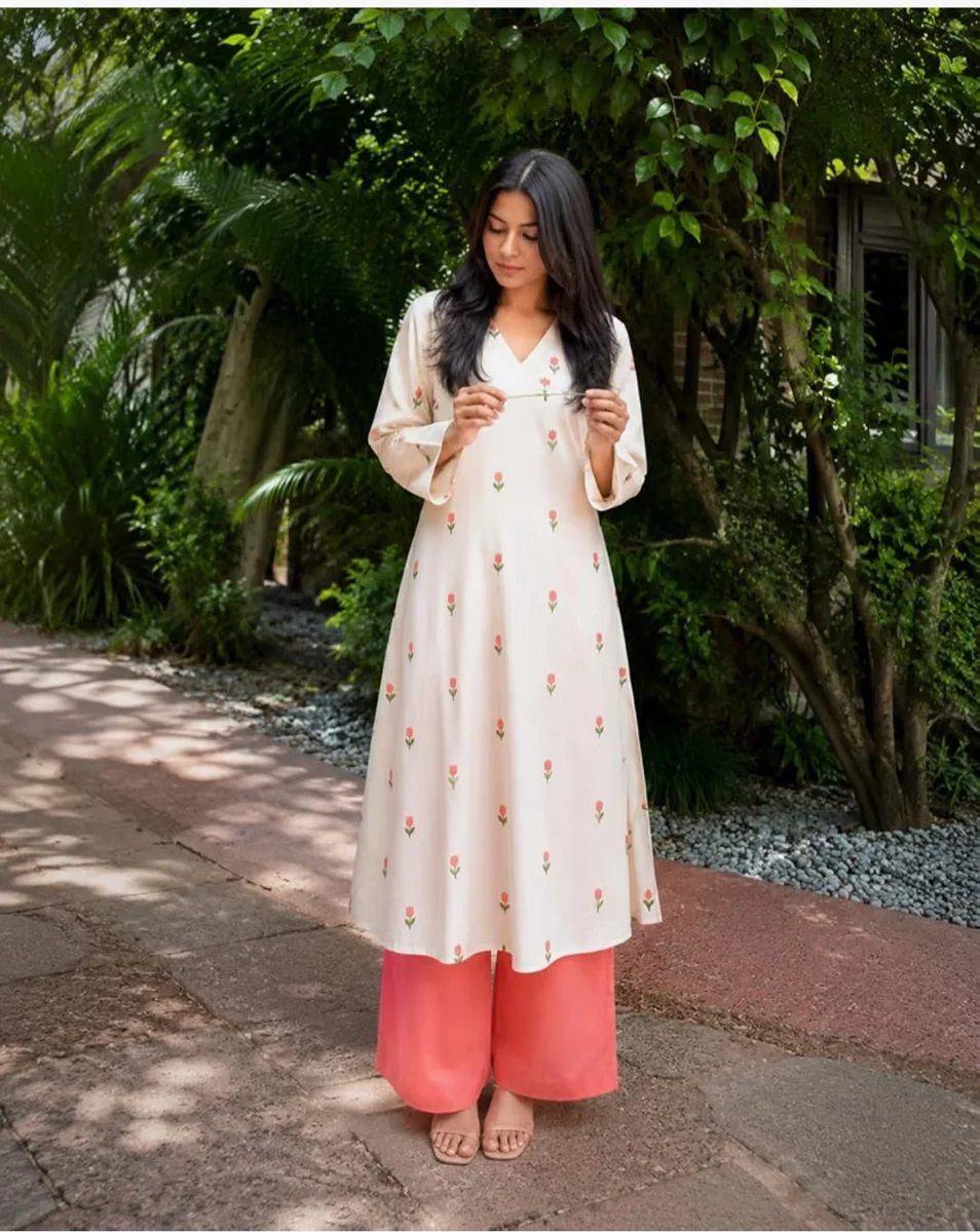 Women’s Floral Rayon A-Line Kurta & Palazzo Set – Elegant Ethnic Wear