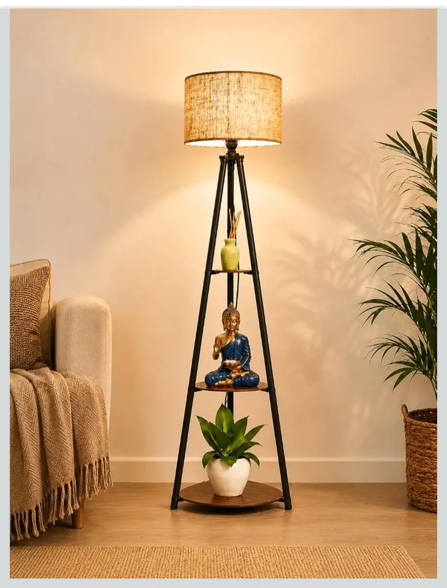 3-Tier Tripod Floor Lamp with Storage Shelves – Decorative LED Standing Lamp