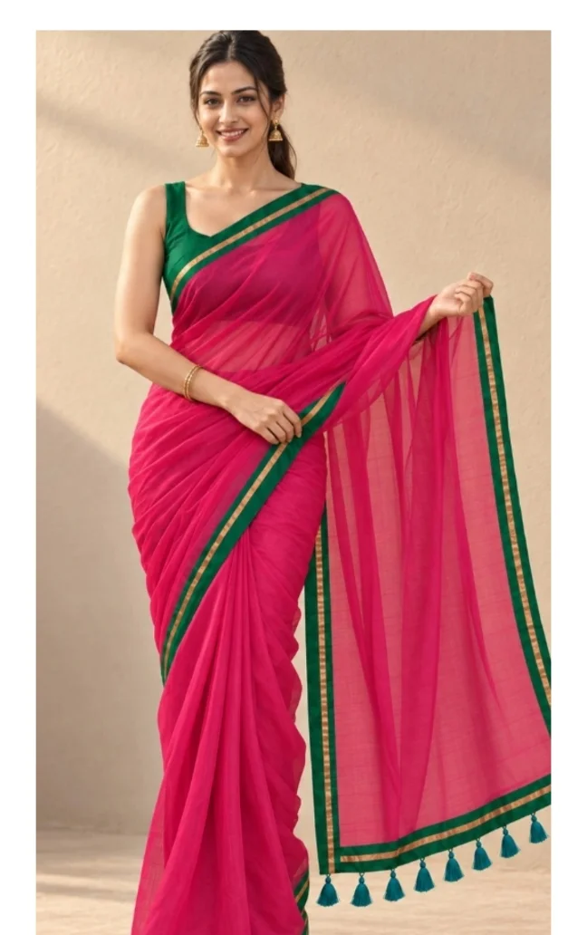 Pink Womens Premium Mul Cotton Saree
