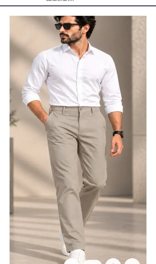 Greyish Beige Mens Narrow Fit Chino