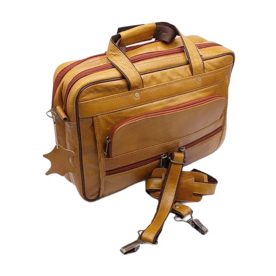 Stylish Tan Leather Business Bag with Detachable Shoulder Strap