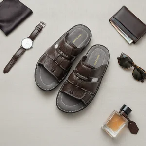 Ambur Leather Deccan Rider Men's Textured Brown Sandals
