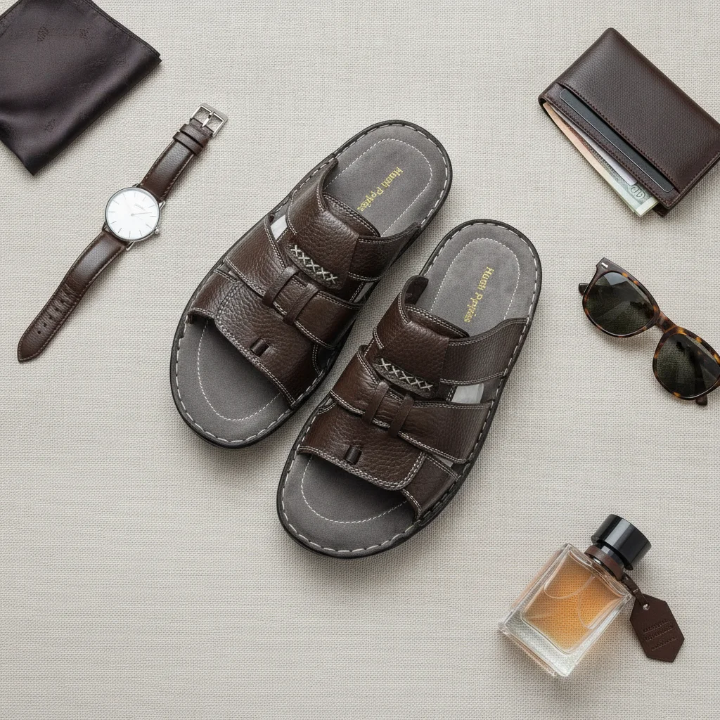 Ambur Leather Deccan Rider Men's Textured Brown Sandals