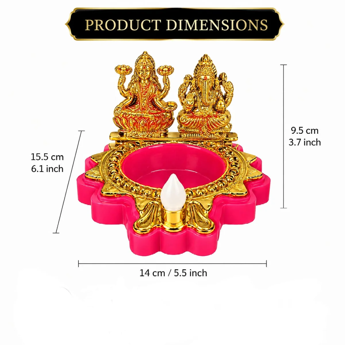 Pack of 2 Laxmi Ganesha Water Sensor LED Lamp Diya with Gold Finish for Diwali Pooja Decoration, Home Decor & Gift 2