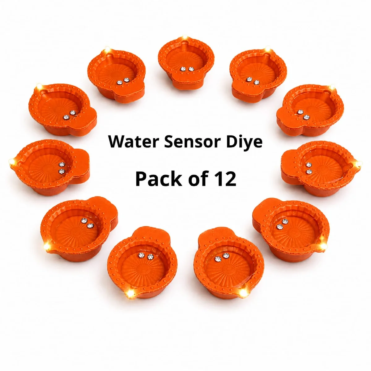 Pack of 12 Water Sensor Diya, Automatic LED Flameless Diya's for Diwali Decoration, Pooja & Home Decor