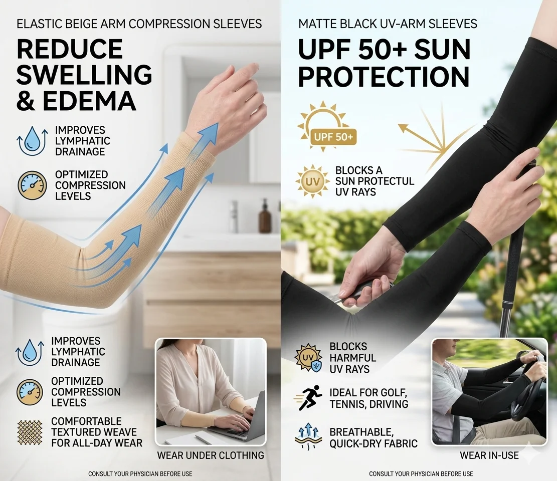 Pack of 2 UV Protection Arm Sleeves for Women & Men for Driving, Cycling, Outdoor Sports, Full Arm Coverage, Black & Beige 4
