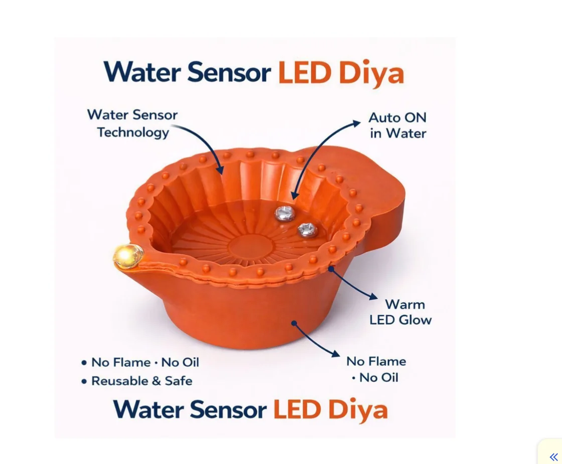 Pack of 12 Water Sensor Diya, Automatic LED Flameless Diya's for Diwali Decoration, Pooja & Home Decor 2