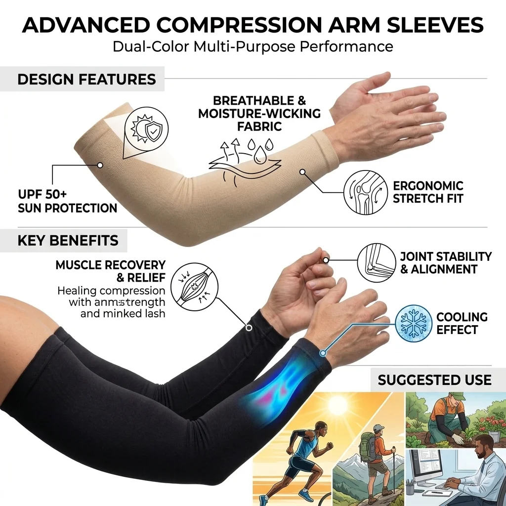Pack of 2 UV Protection Arm Sleeves for Women & Men for Driving, Cycling, Outdoor Sports, Full Arm Coverage, Black & Beige 2