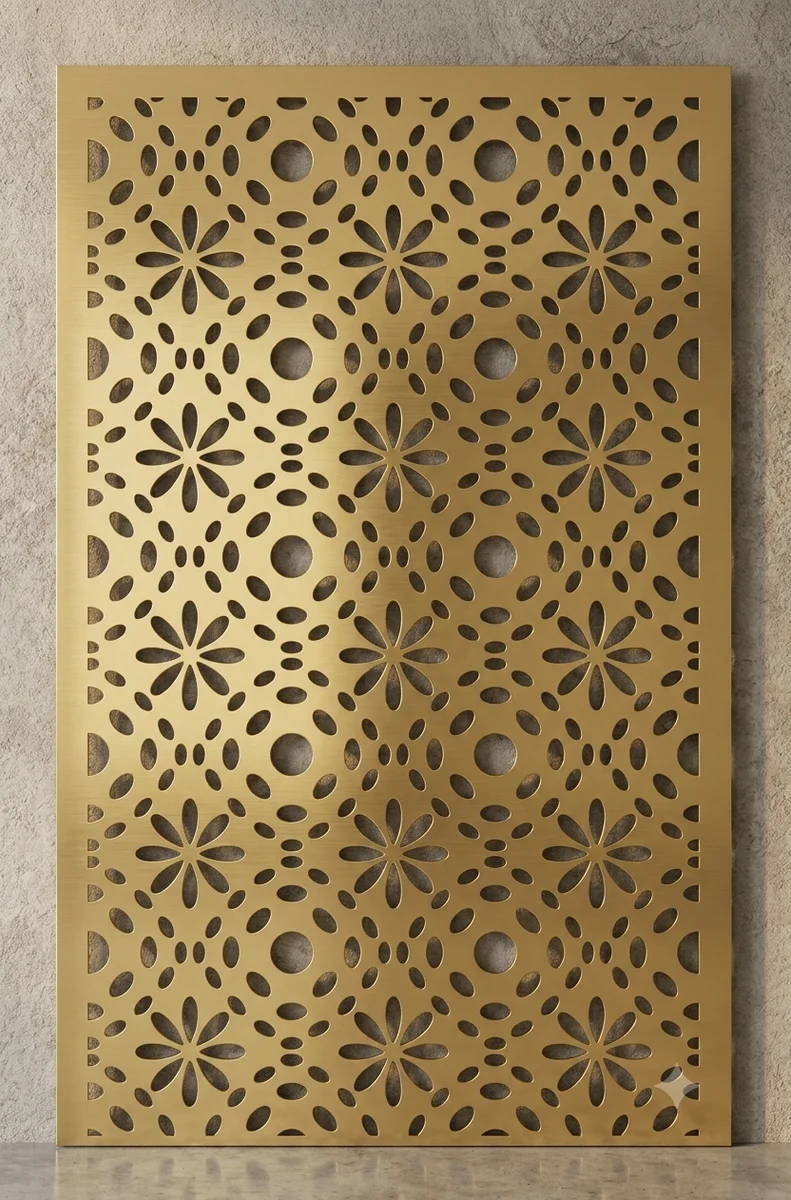 Modern Floral Daisy & Perforated Circle Lattice Screen Panel – CNC Laser / Router Cut Vector Design (DXF / SVG / CDR)
