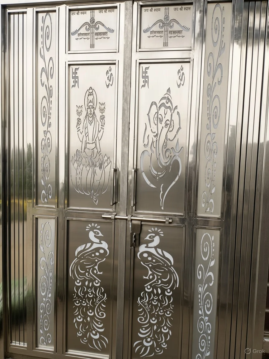 Traditional Lakshmi, Ganesh & Peacock Stainless Steel Double Gate – CNC Laser / Plasma Cut Vector Design Package (DXF / SVG / CDR)