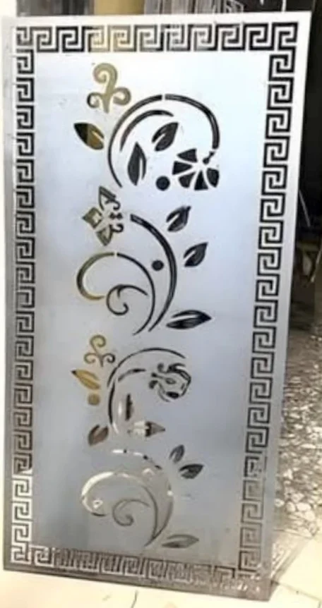 Greek Key Border Floral Scroll Door Panel Design - Laser Cut Flower Vine | DXF / SVG / CDR