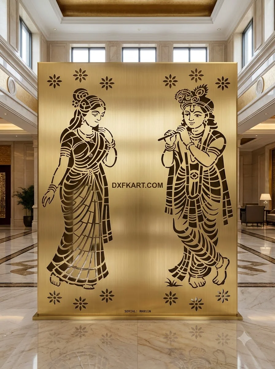 Divine Radha Krishna Luxury Partition Screen & Wall Art – CNC Laser Cut Vector Design (DXF / SVG / CDR)