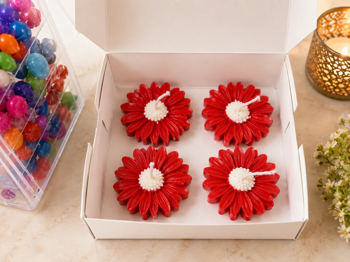 FIYARA WAX Red Flower Scented Candle | Vegetable Wax & Soya wax