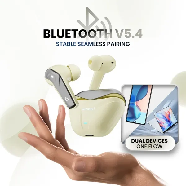 Fitpro X Flip Pods Earbuds With 72H Playback Ultra-Low Latency With 4 Mic Enc, 5.4V Bluetooth (Beige, True Wireless) 4
