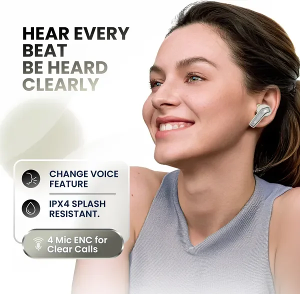 Fitpro X Flip Pods Earbuds With 72H Playback Ultra-Low Latency With 4 Mic Enc, 5.4V Bluetooth (Beige, True Wireless) 5