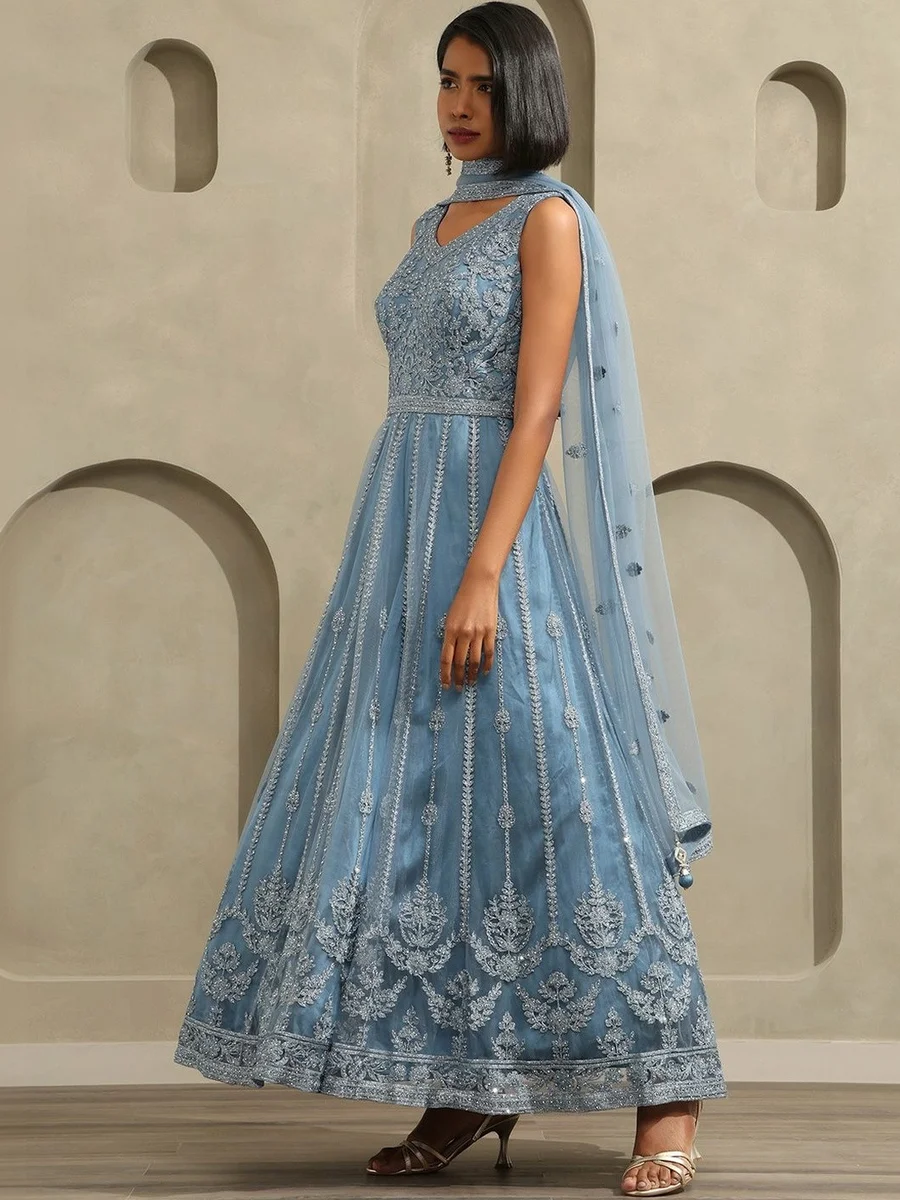 Soch Ethnic Motifs Embroidered Net Maxi Dress