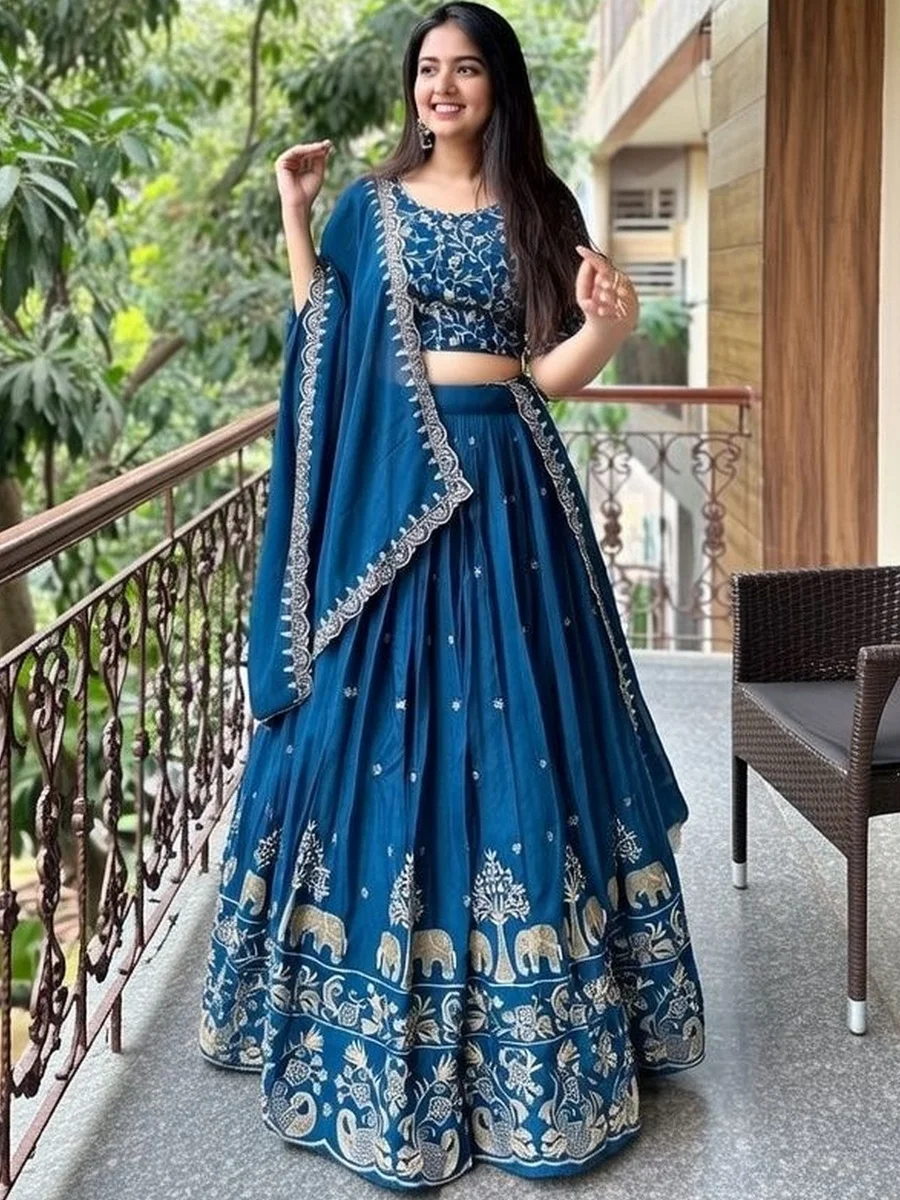 Closin Embroidered Thread Work Semi-Stitched Lehenga & Unstitched Blouse With Dupatta