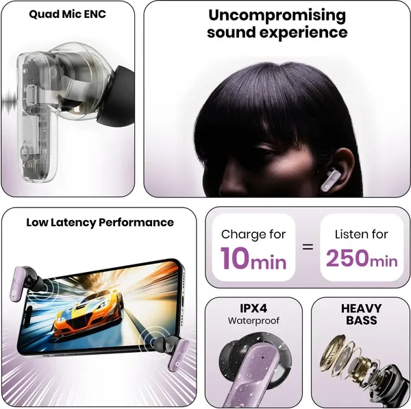 Fitpro X Atom Premium Tws Earbuds With Atom Audio, 52H Playback Bluetooth (Purpal, True Wireless) Price in India - 2