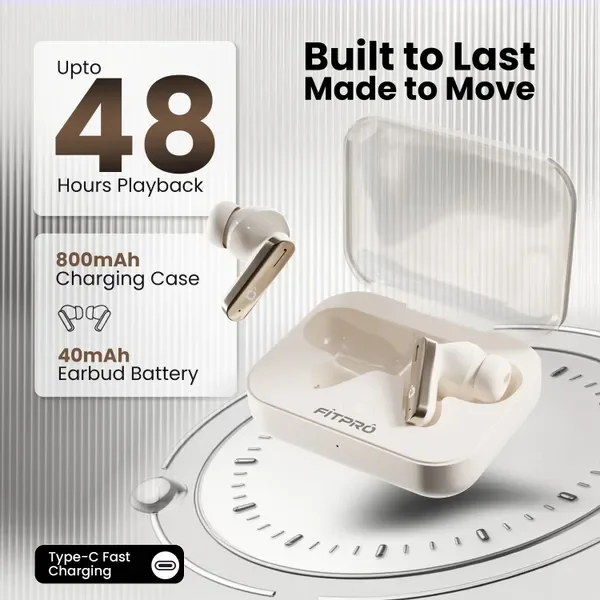 Fitpro Air 7 Tws Earbuds Bluetooth 48H Playtime, Deep Bass Noise & Smart Touch Control Bluetooth (Beige, True Wireless) 3