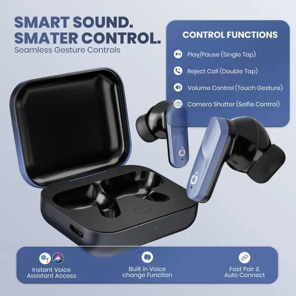 Fitpro X Atom Premium Tws Earbuds With Atom Audio, 52H Playback Bluetooth (Blue, True Wireless) 5