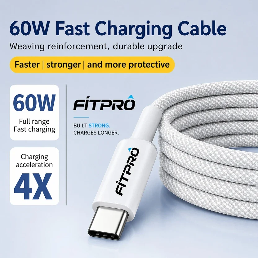 Fitpro Type C 2 A 1 m Foil shield Type C to Type C Fast Charging Cable for 4