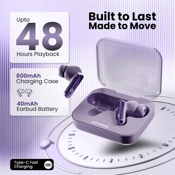Fitpro Air 7 Tws Earbuds Bluetooth 48H Playtime, Deep Bass Noise & Smart Touch Control Bluetooth (Purple, True Wireless) 3