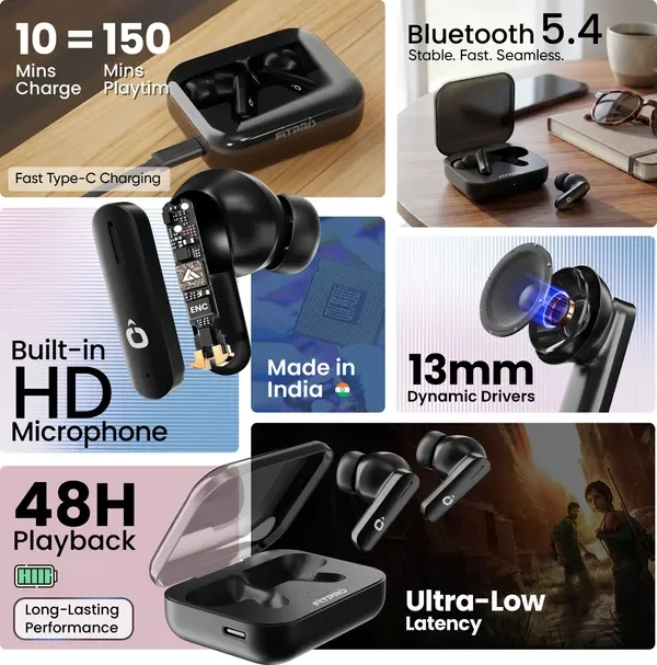 Fitpro Air 7 Tws Earbuds Bluetooth 48H Playtime, Deep Bass Noise And Smart Touch Control Bluetooth (Black, True Wireless) 2