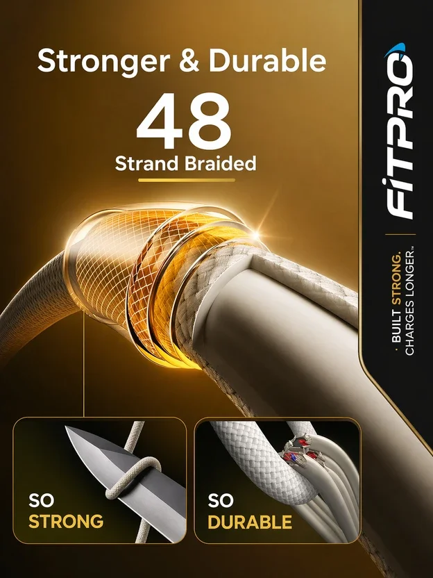 Fitpro Type C 2 A 1 m Foil shield Type C to Type C Fast Charging Cable for 3
