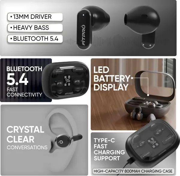 Fitpro Q10 Tws Wireless Earbuds | Twin-Couple Headphones | Bluetooth 5.4 Bluetooth (Black, True Wireless) 2