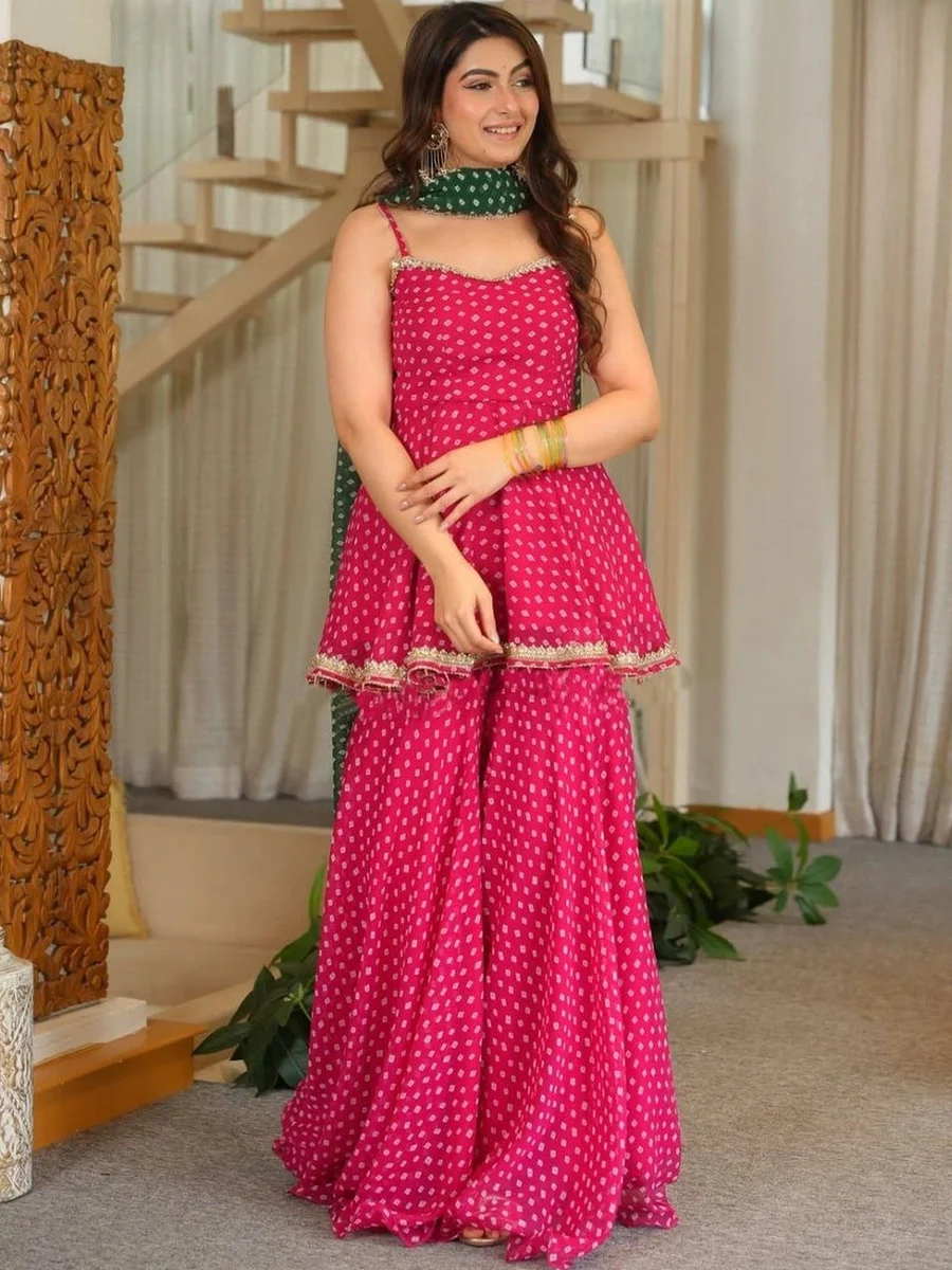 all about you Women Ethnic Motifs Printed Gotta Patti Kurta with Sharara & Dupatta