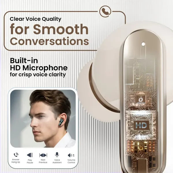 Fitpro Air 7 Tws Earbuds Bluetooth 48H Playtime, Deep Bass Noise & Smart Touch Control Bluetooth (Beige, True Wireless) 5