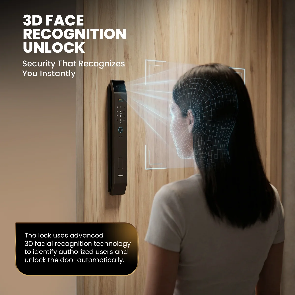 FitPro Vision Guard Video Smart Door Lock with 3D Face, Fingerprint, Wi-Fi, RFID, PIN and Key access. 5