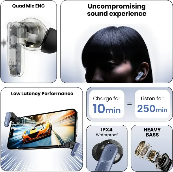 Fitpro X Atom Premium Tws Earbuds With Atom Audio, 52H Playback Bluetooth (Blue, True Wireless) 2