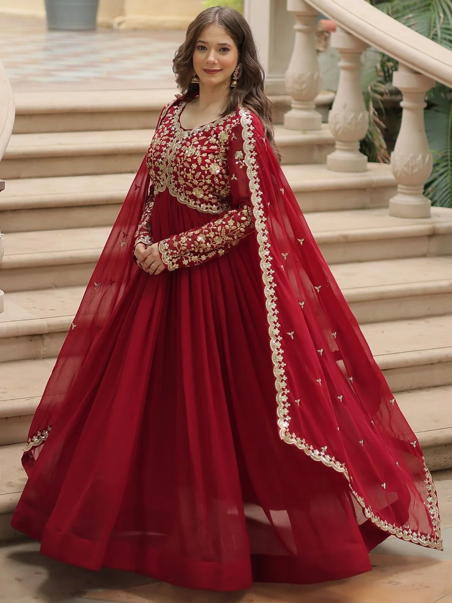 Fashion Basket Embroidered & Sequined Anarkali Gown With Dupatta