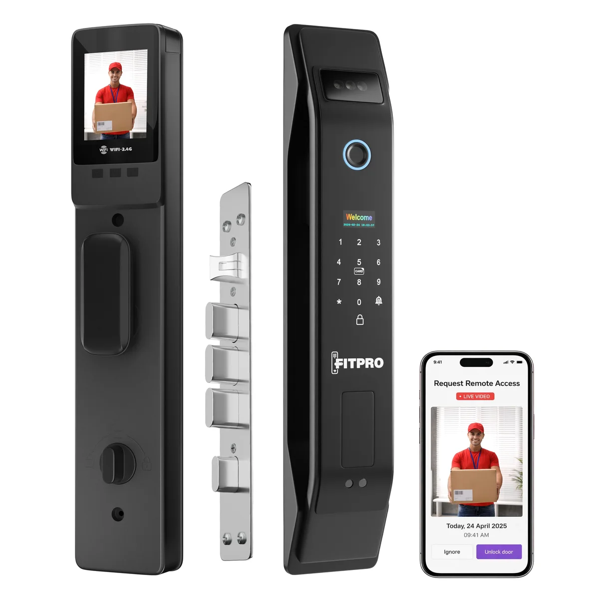 Fitpro Astra Prime Camera Unlock 7-Way Smart Door Lock Fingerprint WiFi RFID Key Smart Door Lock (Bl