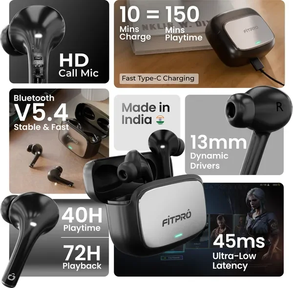 Fitpro Master Earbuds 2 Premium Design Tws Bluetooth 5.4, 72H Playtime, Bluetooth (Black, True Wireless) 2