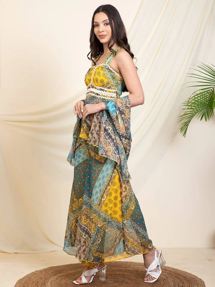 Multi-Color Chiffon Paisley Tunic and Sharara with Dupatta