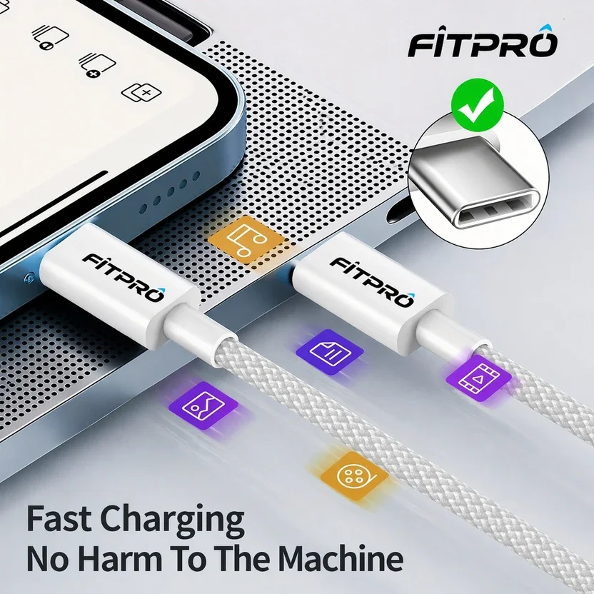 Fitpro Type C 2 A 1 m Foil shield Type C to Type C Fast Charging Cable for 6