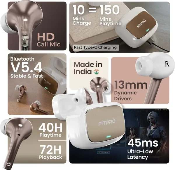 Fitpro Master Earbuds 2 Premium Design Tws Bluetooth 5.4, 72H Playtime Bluetooth (White, True Wireless) 5
