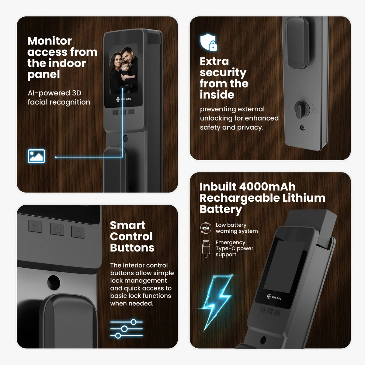 FitPro Vision Guard Video Smart Door Lock with 3D Face, Fingerprint, Wi-Fi, RFID, PIN and Key access. 7