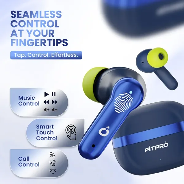 Fitpro True Wireless Bluetooth Earbuds With Charging Case - Blue And Neon Yellow 4