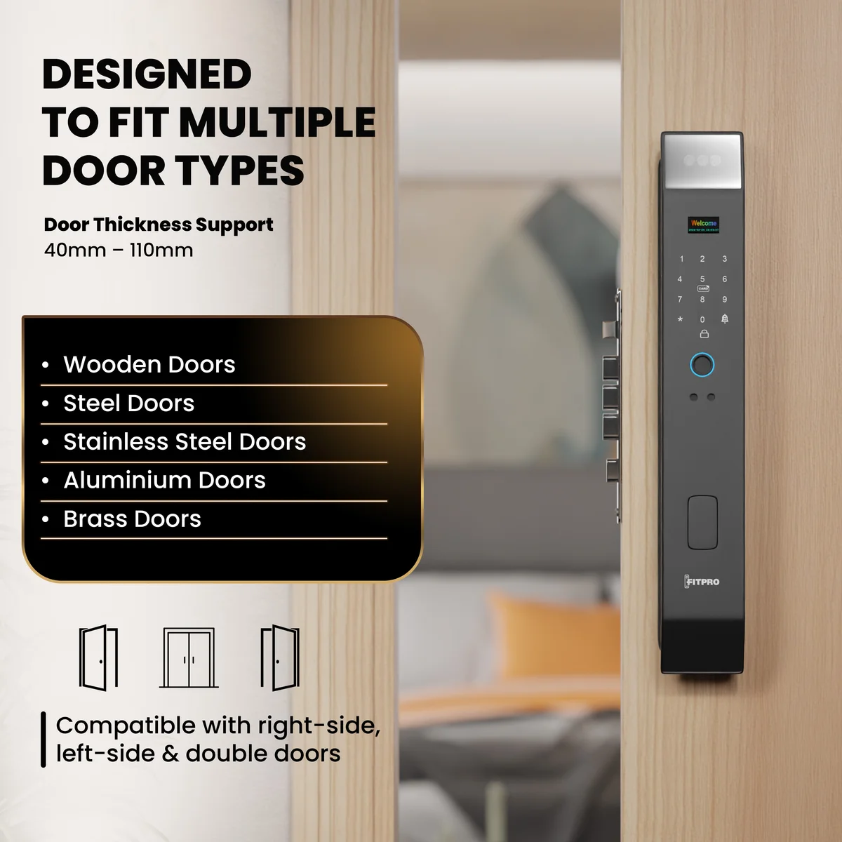 FitPro Vision Guard Video Smart Door Lock with 3D Face, Fingerprint, Wi-Fi, RFID, PIN and Key access. 2