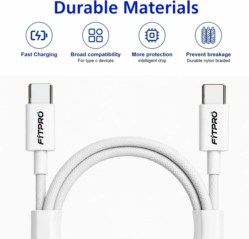 Fitpro Type C 2 A 1 m Foil shield Type C to Type C Fast Charging Cable for 5
