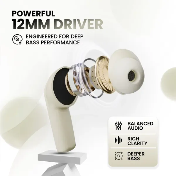Fitpro X Flip Pods Earbuds With 72H Playback Ultra-Low Latency With 4 Mic Enc, 5.4V Bluetooth (Beige, True Wireless) 6