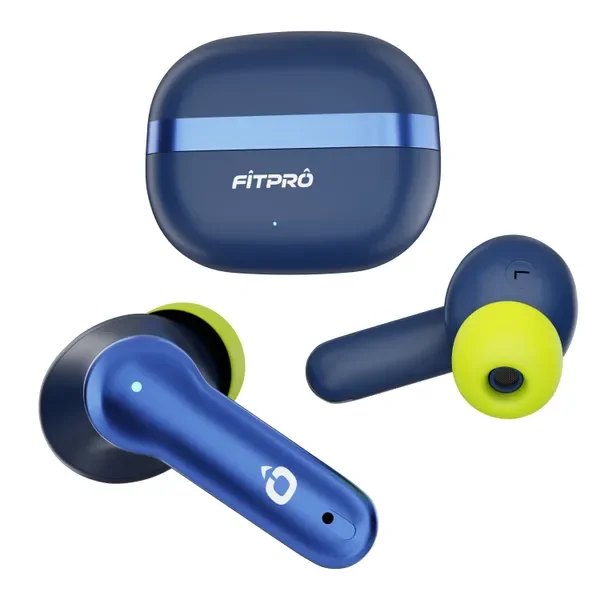 Fitpro True Wireless Bluetooth Earbuds With Charging Case - Blue And Neon Yellow