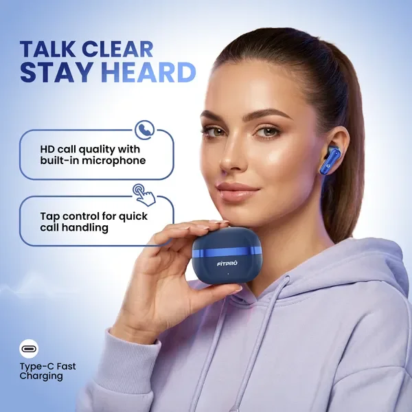 Fitpro True Wireless Bluetooth Earbuds With Charging Case - Blue And Neon Yellow 5