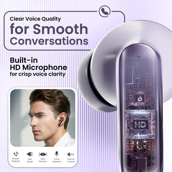 Fitpro Air 7 Tws Earbuds Bluetooth 48H Playtime, Deep Bass Noise & Smart Touch Control Bluetooth (Purple, True Wireless) 5